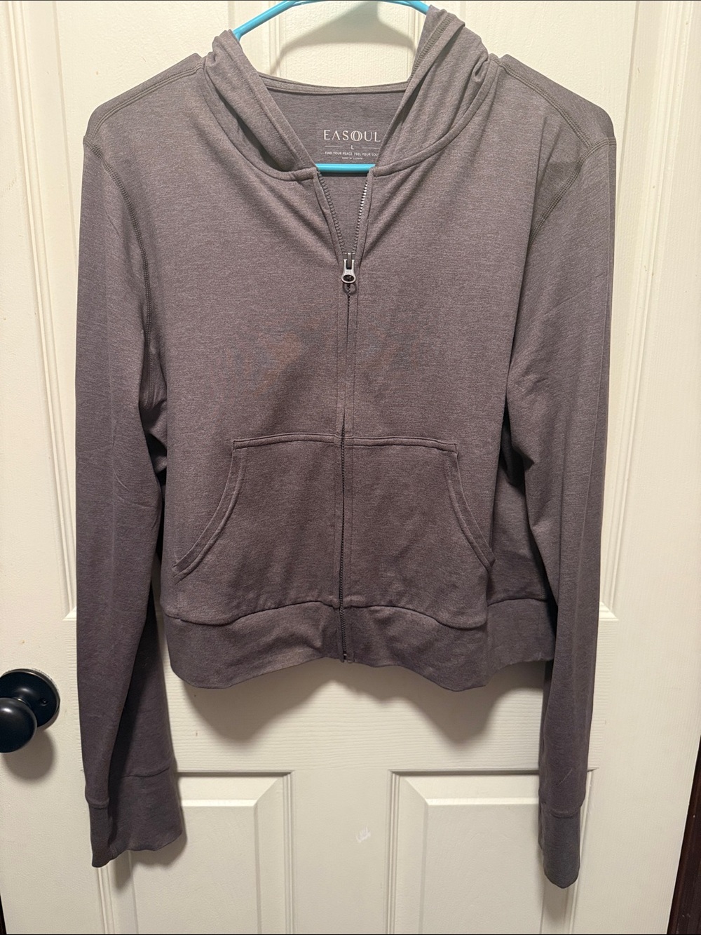 EASOUL fill zip lightweight fitted hoodie in color chia heather